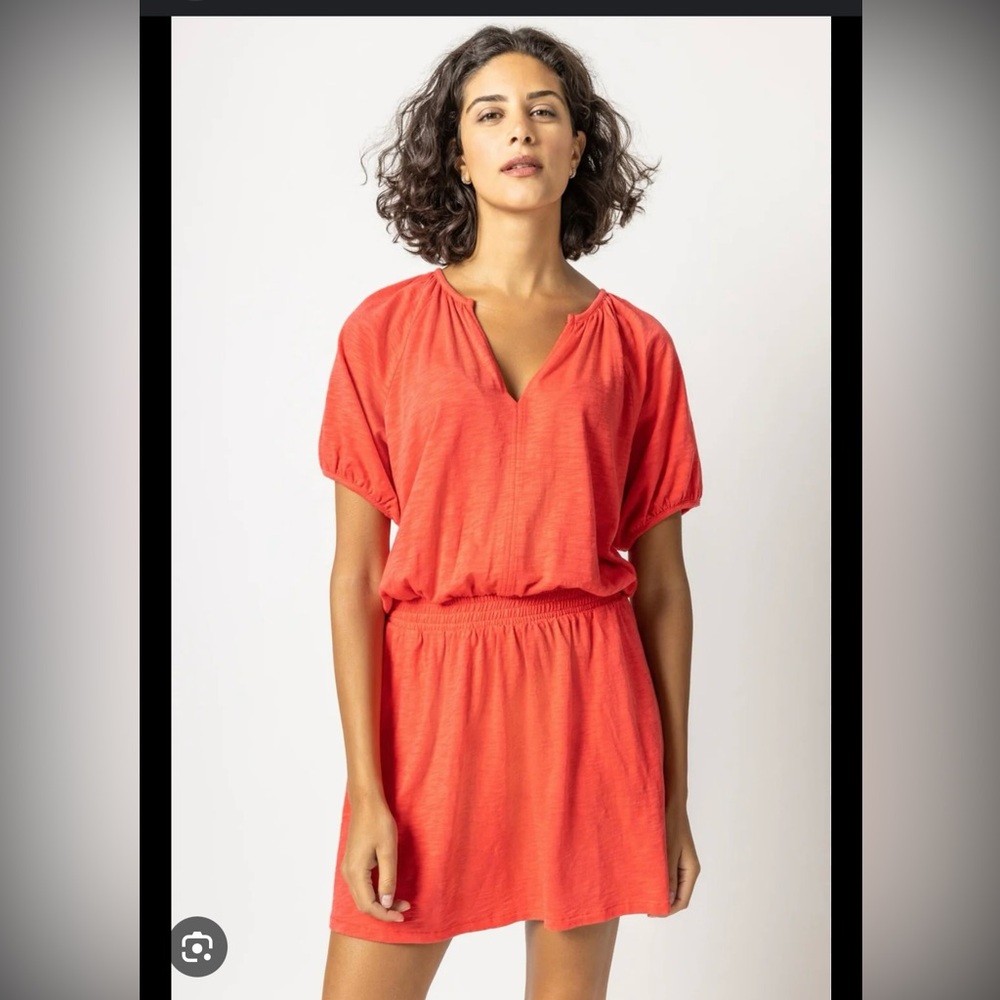 Lila P Elastic Waist Split Neck Dress